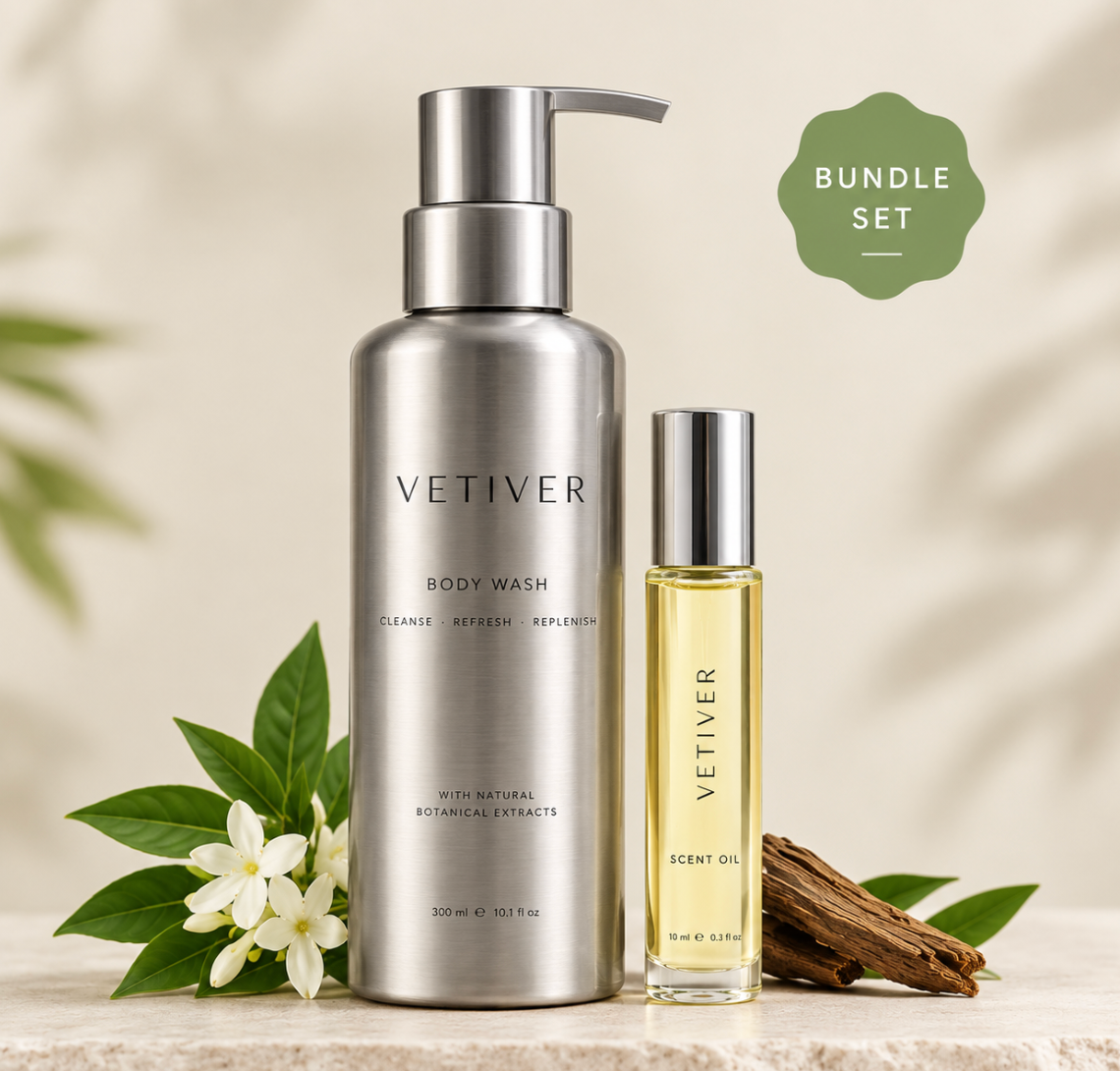 VETIVER BUNDLE:  BODY WASH AND VETIVER SCENT OIL
